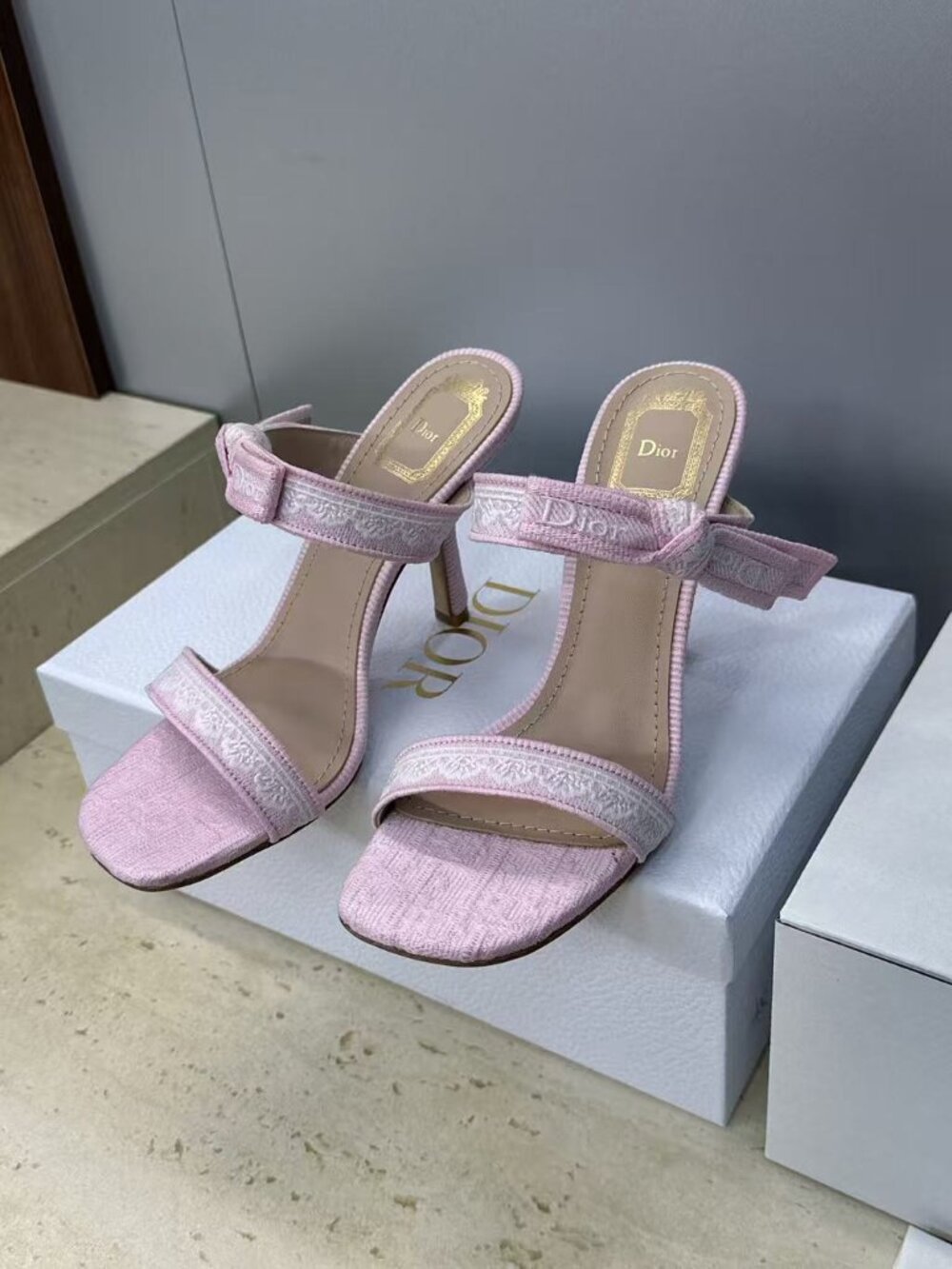 Dior Pink Canvas Embroidered Heels